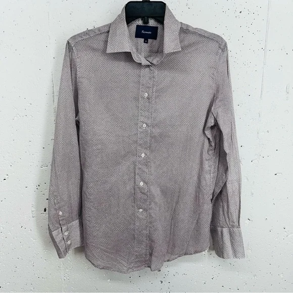 Faconnable Women's size 10 Gray Pink Dot Sheer Button Down Long Sleeve S… - Picture 1 of 11